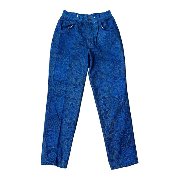 Vintage Denim - Vtg YES Size 9 25” Mom Jeans Blue Denim High Rise Tapered Leg Tribal Pattern USA